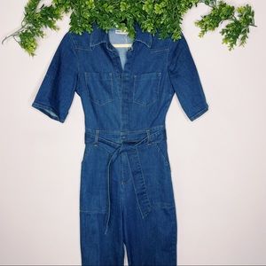 ASOS Blue Denim Wide Leg Jumpsuit with Tie UK 10